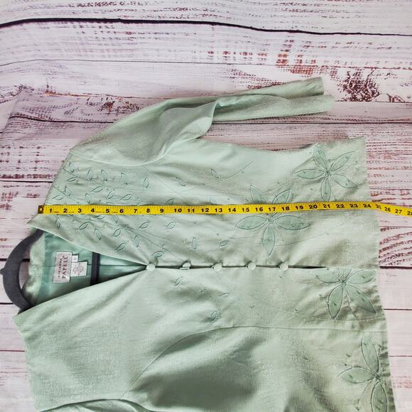 Vintage Adrianna Papell Silk Blazer Mint Green jacket Floral Embroidered Size 12 - Picture 8 of 9